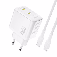Dudao A28PCEU PD 45W GaN 2xUSB-C Wall Lādētājs with USB-C Kabelis - Balts