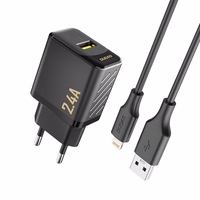 Dudao A23LEU 2.4A GaN EU USB-A Wall Lādētājs with USB-A to Lightning Kabelis - Melns