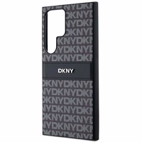 DKNY ādas Mono Stripe un Metal Logo viedtālruņa apvalks Samsung Galaxy S24 Ultra - melns
