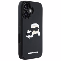 Karl Lagerfeld HC 3D gumijas dubultgalvu iPhone 16 viedtālruņa apvalks - melns