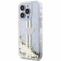 Guess GUHCP15XLFCSEGT iPhone 15 Pro Max 6.7" caurspīdīgs maciņš Liquid Glitter Zelta Stripes