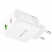Borofone sienas lādētājs BN30 Cargador GaN - USB + Type C - QC 3.0 PD 45W balts