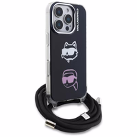 Karl Lagerfeld IML Crossbody Karl&Choupette Head Maciņš for iPhone 16 Pro - melns