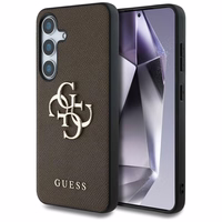 Guess Grained Big 4G Logo Small Classic Logo viedtālruņa apvalks Samsung Galaxy S25 Plus brūns
