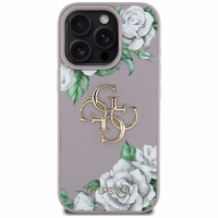 Guess Grained Roses Big 4G Logo viedtālruņa apvalks iPhone 16 Pro - violets