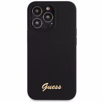 Viedtālruņa apvalks Guess GUHCP13XLSLMGBK iPhone 13 Pro Max 6.7" melna/melna cietais apvalks Silikona Uzraksts Zelta Logotips