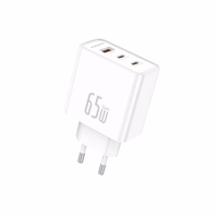 FONENG tīkla lādētājs Gan50-EU GaN PD 65W 2xUSB-C + 1xUSB QC3.0 balts
