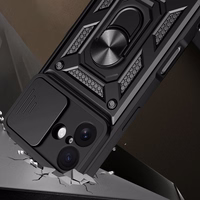 Hibrīda bruņu Camshield viedtālruņa apvalks iPhone 17 ar statīvu un kameras vāciņu - melns