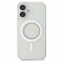 Guess IML Rhinestones magnētiskais viedtālruņa apvalks iPhone 16 Plus - balts