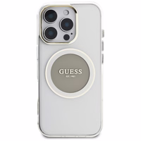Guess IML Metal Colored Circle Classic Logo Magnētiskais viedtālruņa apvalks iPhone 16 Pro - pelēks