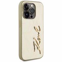 Karl Lagerfeld Wrinkled Metal Signature viedtālruņa apvalks iPhone 15 Pro Max - zelta