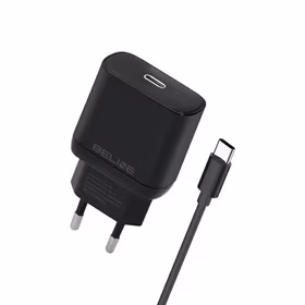 Beline Tīkla lādētājs 1x USB-C 25W + USB-C kabelis melna PD 3.0 BLNCB25C GaN