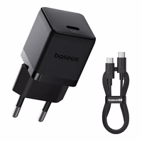 Baseus Palm 1C 20W sienas lādētājs (ar Baseus Mini White USB-C 60W (20V/3A) 1m kabeli) - melns