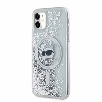 Karl Lagerfeld Šķidrie Spīdumi Choupette galvas MagSafe apvalks iPhone 11 / Xr - caurspīdīgs