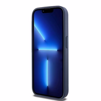 DKNY Ādas mono svītra un metāla logotips viedtālruņa apvalks iPhone 15 Pro - zils