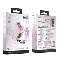 Acefast GaN 65W lādētājs ar 3 pieslēgvietām (1xUSB, 2xUSB C) - rozā (A45)