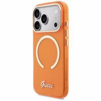 Guess IML Script Metal MagSafe Maciņš for iPhone 17 Pro - oranžs