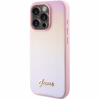 Guess Saffiano Iridescent Script apvalks iPhone 14 Pro - rozā