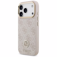 Guess 4G Strass Logo & Big Strap Metal Buttons Magnētiskais viedtālruņa apvalks iPhone 17 Pro - rozā