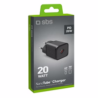 SBS TETRGAN1C20K 20W GaN USB-C sienas lādētājs ar Power Delivery - melns