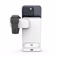 Crong MagSpot Pivot statīvs - 3-in-1 bezvadu lādētājs with MagSafe iPhone, Apple Watch, and AirPods (balts)