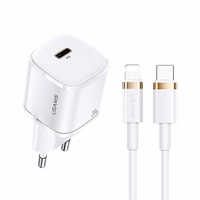 USAMS Tīkla lādētājs 1xUSB-C T36 mini 20W + Kabelis USB-C-Lightning balts PD3.0 Fast Charging XFKXLOGTL02 (US-CC124+US-SJ484)
