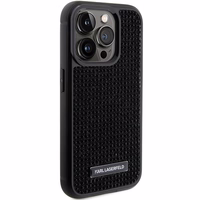 Karl Lagerfeld Rhinestone logotips metāla plāksne apvalks iPhone 15 Pro - melns