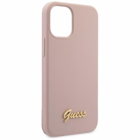 Guess GUHCP12SLSLMGLP iPhone 12 mini 5.4" gaiši rozā/gaiši rozā cietais apvalks Silikona uzraksts Zelta logotips