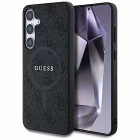 Guess Ādas 4G Krāsains Gredzens Klasiskais Logotips Magnētiskais Viedtālruņa apvalks Samsung Galaxy S25 Plus melna