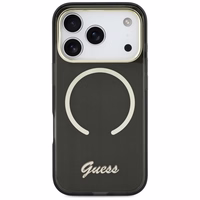 Guess IML Script Metal MagSafe Maciņš for iPhone 17 Pro Max - melns