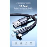 USB Kabelis Essager "Universal" (180' corner) Melns "Type-C" 200cm (up to 3A)