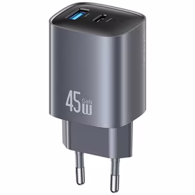 Tīkla lādētājs USAMS CC290 T66 45W GaN 1xUSB-A 1xUSB-C tumšs