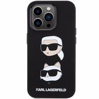 Karl Lagerfeld silikona viedtālruņa apvalks ar Karl&Choupette galvu iPhone 15 Pro - melns