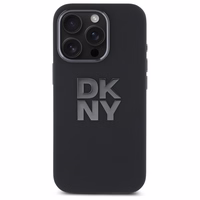 DKNY šķidrā silikona viedtālruņa apvalks ar metāla logotipu iPhone 16 Pro - melns