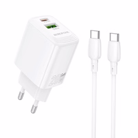 Borofone Lādētājs BN27 USB + Type C - QC 3.0 PD 20W ar Type C uz Type C kabeli balts