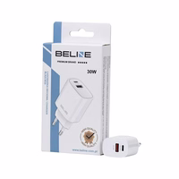 Beline Tīkla lādētājs 1x USB-C + 1x USB 30W balta (tikai galviņa) PD 3.0 + QC 3.0 BLN2CW30 GaN