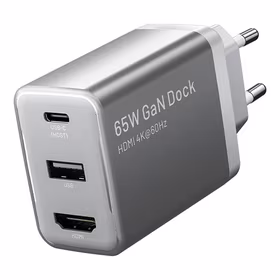 Vention FJAH0-EU USB(C+A)+HDMI GaN tīkla lādētājs (60W/5W/4K@60Hz) (pelēks)