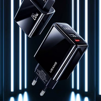 USAMS Tīkla lādētājs 1xUSB-C+1xUSB T40 20W LED (tikai galviņa) PD3.0 +QC3.0 Fast Charging melns CC133TC01 (US-CC133)