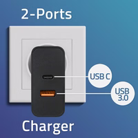 Qoltec 52380 Super Quick PD Charger | 1xUSB-C | 1xUSB | 65W | 5-20V | 1.5-3.25A | melns