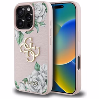 Guess Grained Roses Big 4G logo viedtālruņa apvalks iPhone 16 Pro - rozā