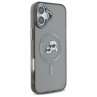 Karl Lagerfeld IML Metal Karl&Choupette Head magnētiskais viedtālruņa apvalks iPhone 16 Plus - melns