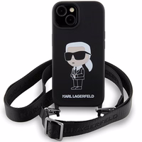 Karl Lagerfeld KLHCP15SSCBSKNK iPhone 15 6.1" cietais apvalks melns/melns Crossbody Silikona Ikonik