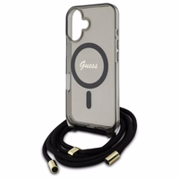Guess Crossbody Cord Script Magnētiskais viedtālruņa apvalks iPhone 16 - melns