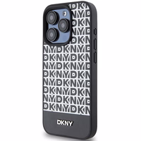 DKNY Ādas drukāts raksts metāla logotips Magnētiskais viedtālruņa apvalks iPhone 15 Pro - melna