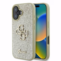 Guess Fixed Glitter Big 4G viedtālruņa apvalks iPhone 16 - zelta