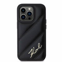 Karl Lagerfeld Diagonal Quilted Script viedtālruņa apvalks iPhone 13 Pro Max - melns