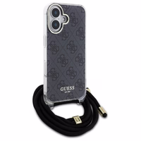 Guess Crossbody Cord 4G Drukāts viedtālruņa apvalks iPhone 16 - melns