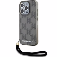 Karl Lagerfeld IML Mono KL Pattern & Cord viedtālruņa apvalks iPhone 15 Pro - melns
