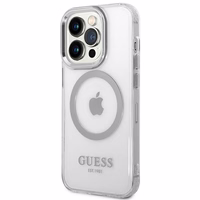 Guess GUHMP14XHTRMS iPhone 14 Pro Max 6.7" sudrabains/sudrabains cietais apvalks Metāla kontūra Magnētiskais