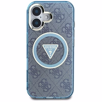 Guess IML Metal Glitter 4G Circle Triangle magnētiskais viedtālruņa apvalks iPhone 16 - zils